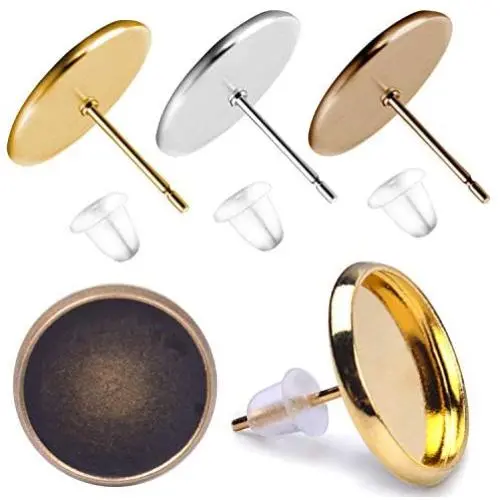 BronaGrand 30 Pieces Stainless Steel Stud Earring Cabochon Setting Post Cup for 12mm and 30 Pieces Clear Rubber Earring Safety Backs BronaGrand 30 Pieces Stainless Steel Stud Earring Cabochon Setting Post Cup for 12mm and 30 Pieces Clear Rubber Earring Safety Backs