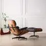 Mid Century Lounge Chair with Ottoman, Expanded Size Classic Modern Chair, Natural Leather Palisander Wood, Heavy Duty Base Support for Living Room, Study, Lounge, Office