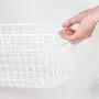 mDesign Narrow Farmhouse Decor Metal Wire Food Storage Organizer Bin Basket with Handles for Kitchen Cabinets, Pantry, Bathroom, Laundry Room, Closets, Garage - 16'' x 6'' x 6'' - 2 Pack - Matte White