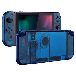 eXtremeRate Transparent Clear Blue Back Plate for Nintendo Switch Console, NS Joycon Handheld Controller Housing with Full Set Buttons, DIY Replacement Shell for Nintendo Switch