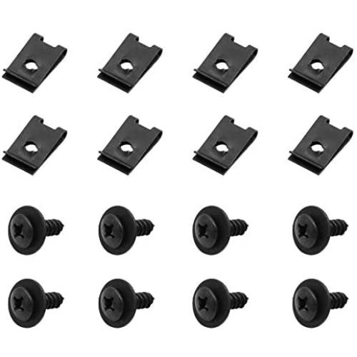 X AUTOHAUX 8pcs Black Spring Metal U-Type Clips with Screws Car Fender Trim Panel Fasteners