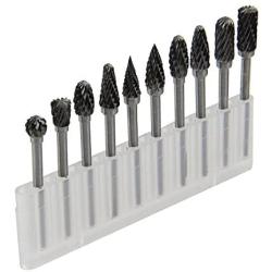 YXGOOD 10 Pieces Tungsten Carbide Double Cut Rotary Burr Set with 3 mm (1/8 Inch) Shank and 6 mm (1/4 Inch) Head Size