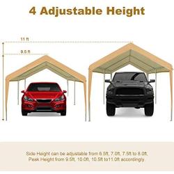 ADVANCE OUTDOOR 20x10 ft Heavy Duty Carport Car Canopy Garage Boat Shelter Party Tent, Adjustable Height from 6.5ft to 8.0ft, Beige