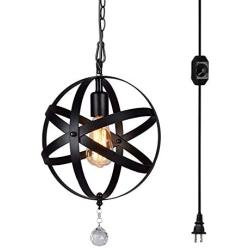 HMVPL Plug-in Industrial Globe Pendant Lights with 16.4ft Hanging Cord and On/Off Dimmer Switch, Vintage Metal Spherical Lantern Chandelier Swag Ceiling Lighting Fixture for Kitchen Island Bedroom Bar