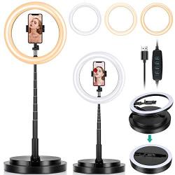 11'' Selfie Ring Light with Stand and Phone Holder, Eocean Foldable Makeup Light 19.7'' - 66” Stretchable Portable Selfie Desk Fill Light for Indoor Outdoor Live Stream/Makeup/YouTube/Vlogging Video