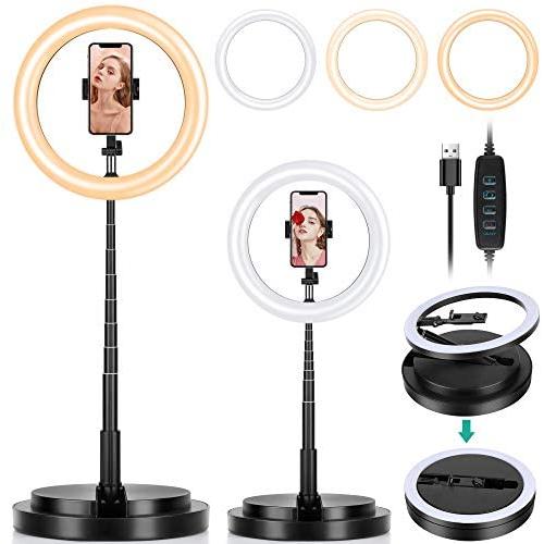 11'' Selfie Ring Light with Stand and Phone Holder, Eocean Foldable Makeup Light 19.7'' - 66” Stretchable Portable Selfie Desk Fill Light for Indoor Outdoor Live Stream/Makeup/YouTube/Vlogging Video