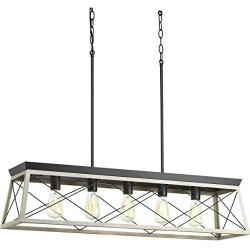 Briarwood Collection Whitewashed Five-Light Farmhouse Linear Chandelier