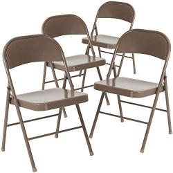Flash Furniture 4 Pack HERCULES Series Double Braced Beige Metal Folding Chair