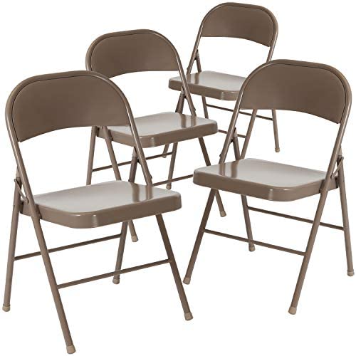 Flash Furniture 4 Pack HERCULES Series Double Braced Beige Metal Folding Chair