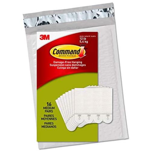 Command PH204-16NA Picture Hanging Strips, Holds up to 12 lbs., 16 pairs (32 strips), Indoor Use, White