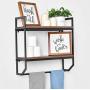 Bathroom Shelves Rustic Wall Shelf with Metal Wall Mounted Wood Shelving,Floating Shelves Towel Rack Storage Shelf Rack(2-Tier) (Black Bracket & Brown Shelves)