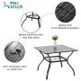 PHI VILLA 37 Inch Outdoor Dining Table Metal Steel Slat Patio with 1.57'' Umbrella Hole, Brown