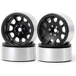Que-T 2.2'' RC Rock Crawler Metal Alloy Beadlock Wheel Rims for 1/10 Axial Wraith D90 (Black)