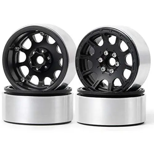 Que-T 2.2'' RC Rock Crawler Metal Alloy Beadlock Wheel Rims for 1/10 Axial Wraith D90 (Black)