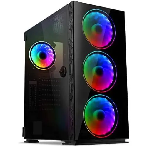 GIM MB8 ATX Case, Mid-Tower PC Gaming Chassis, Compact Computer Case with Tempered Glass Panel, 4 RGB Fans Pre-Installed, Water-Cooling Ready, Cable Management System - Black