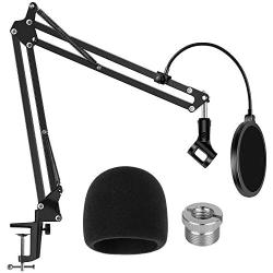 InnoGear Heavy Duty Microphone Stand with Mic Microphone Windscreen and Dual Layered Mic Pop Filter Suspension Boom Scissor Arm Stands for Blue Yeti,Blue Spark and Other Mic