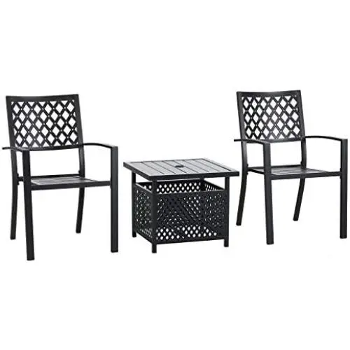 PHI VILLA Outdoor Metal Bistro Side Dining Chair and Umbrella Base Table Outdoor Metal Steel Furniture Set of 3 PHI VILLA Outdoor Metal Bistro Side Dining Chair and Umbrella Base Table Outdoor Metal Steel Furniture Set of 3