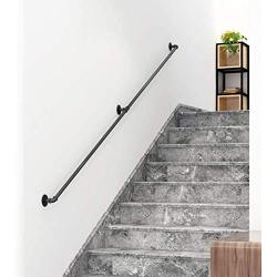 DIYHD 6.6FT Stair Black Pipe Handrail with 3 Wall Mount Supports,Rustic Black,Round Corner Style