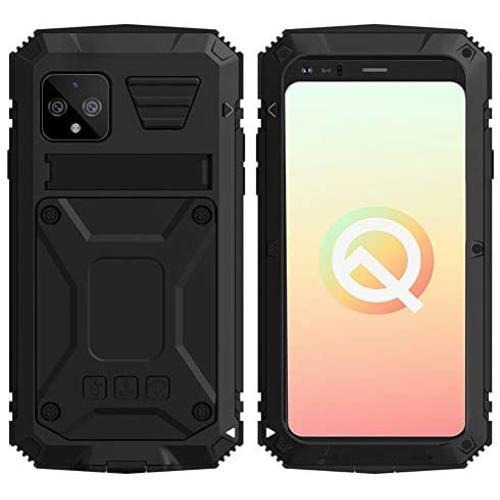 Simicoo Googel Pixel 4 XL Aluminum Alloy Metal Bumper Silicone Case Hybrid Military Shockproof Heavy Duty Armor Defender Tough Built-in Gorilla Glass Cover for Googel Pixel 4 XL (Black, Pixel 4XL)