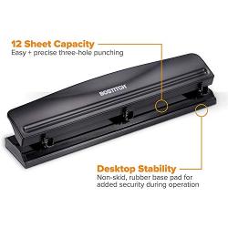 Bostitch Office HP12 3 Hole Punch, 12 Sheet Capacity, Metal,Black