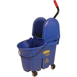 Rubbermaid Commercial WaveBrake 2.0 35 QT Down-Press Mop Bucket and Wringer, Blue (FG757888BLUE)