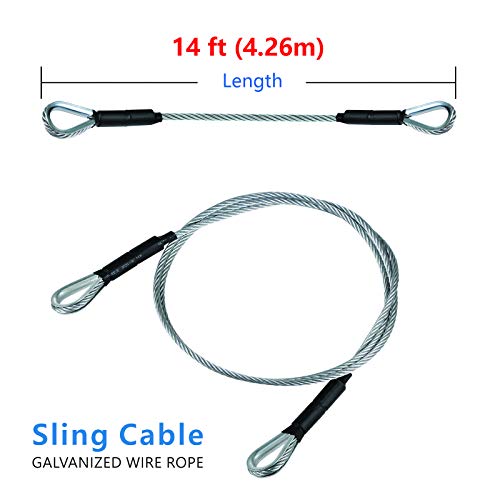 Zip Line Sling Cable, Wire Rope, 8/11/14 Foot, 3/16In (14 Foot)