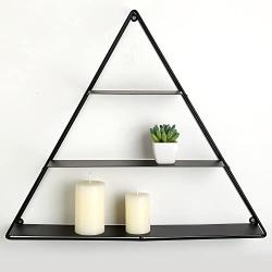 MyGift 3 Tier Triangular Matte Black Metal Display Shelf, Wall Mounted Pyramid Rack