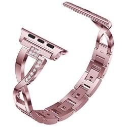 Yolovie Stainless Steel Band Compatible for Apple Watch Bands 40mm 38mm Women Rhinestone Bling Wristband Metal Bracelet Sport Strap with Removal Links for iWatch Series 5 4 3 2 1 - Pink