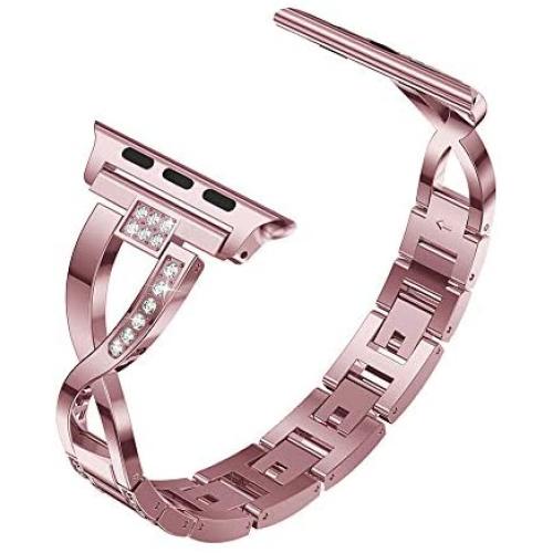 Yolovie Stainless Steel Band Compatible for Apple Watch Bands 40mm 38mm Women Rhinestone Bling Wristband Metal Bracelet Sport Strap with Removal Links for iWatch Series 5 4 3 2 1 - Pink