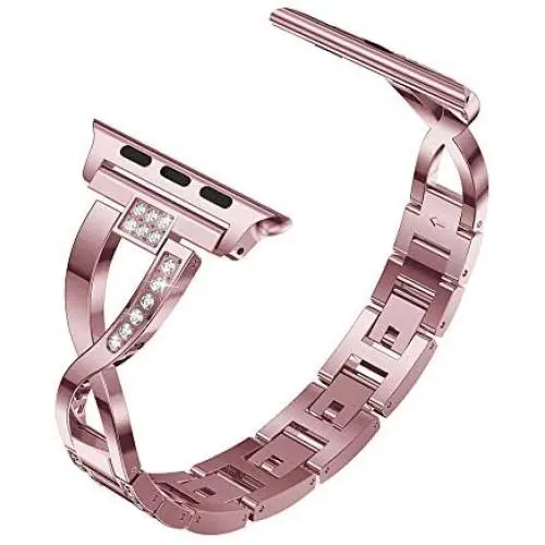 Yolovie Stainless Steel Band Compatible for Apple Watch Bands 40mm 38mm Women Rhinestone Bling Wristband Metal Bracelet Sport Strap with Removal Links for iWatch Series 5 4 3 2 1 - Pink