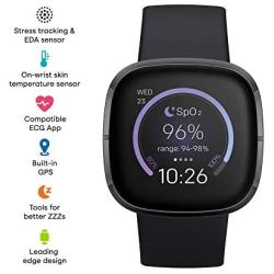 Fitbit Sense Advanced Smartwatch with Tools for Heart Health, Stress Management & Skin Temperature Trends, Carbon/Graphite, One Size (S & L Bands Included)