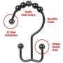 2lbDepot Double Shower Curtain Hooks Rings (Matte Black Decorative Finish) Premium Rust Resistant Stainless Steel Metal Hook, Roller Balls Glide on Shower Rods, Set of 12