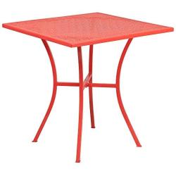 Flash Furniture Commercial Grade 28'' Square Coral Indoor-Outdoor Steel Patio Table