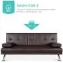 Best Choice Products Faux Leather Upholstered Modern Convertible Folding Futon Sofa Bed for Compact Living Space, Apartment, Dorm, Bonus Room w/Removable Armrests, Metal Legs, 2 Cupholders - Brown Best Choice Products Faux Leather Upholstered Modern Convertible Folding Futon Sofa Bed for Compact Living Space, Apartment, Dorm, Bonus Room w/Removable Armrests, Metal Legs, 2 Cupholders - Brown