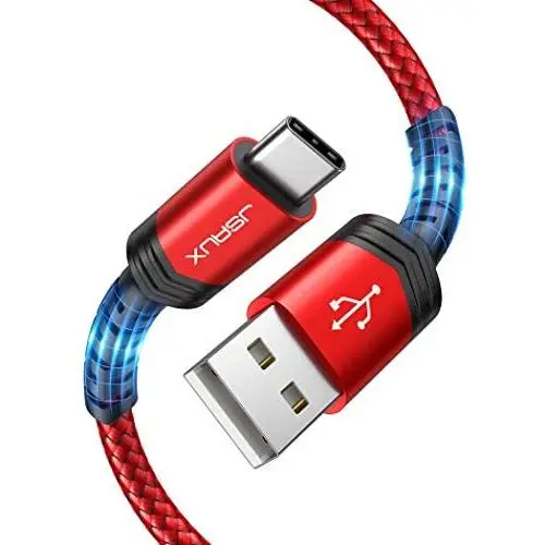 USB Type C Cable 3A Fast Charging [2-Pack 6.6ft], JSAUX USB-A to USB-C Charge Braided Cord Compatible with Samsung Galaxy S10 S9 S8 S20 Plus A51 A11,Note 10 9 8, PS5 Controller, USB C Charger(Red)