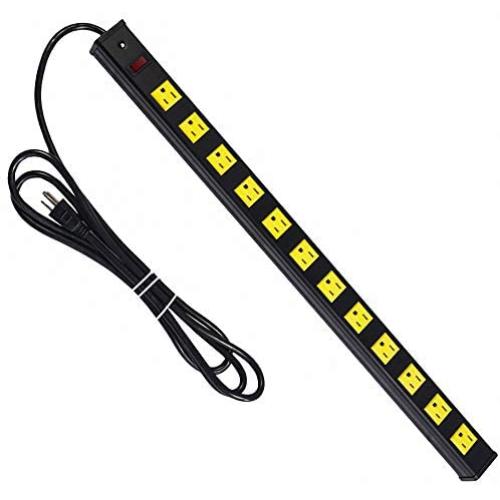 12 Outlets Heavy Duty Metal Socket Power Strip,Oviitech 6-Foot Long Extension Cord with Circuit Breaker. Mounting Brackets Included,Workshop/Industrial use, ETL Certified，Yellow