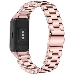 Compatible with Samsung Galaxy Fit SM-R370 Bands, Galaxy Fit Watch Band Solid Stainless Steel Metal Replacement Bracelet Strap for Galaxy Fit SM-R370 Smart Watch, Adjustable (Rosepink)