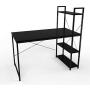 Desk with 3 Tier On Top & Below Desk Shelving | Home Office Computer Desk | Metal & Wood Industrial Style | 3 Shelf Modern Desk Shelving (Black)
