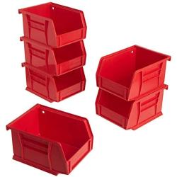 Akro-Mils 08212RED 30210 AkroBins Plastic Storage Bin Hanging Stacking Containers, (5-Inch x 4-Inch x 3-Inch), Pack of 6, Red