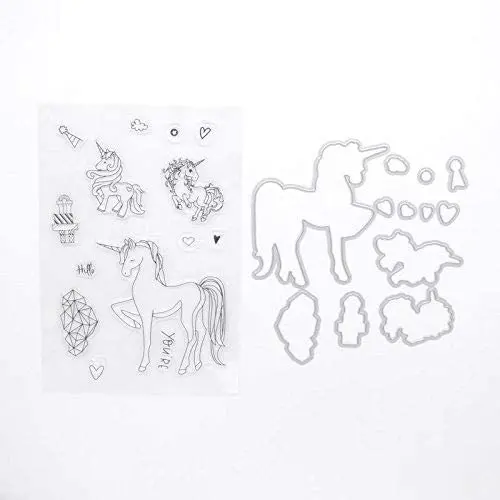 Welcome to Joyful Home Unicorn Metal Cutting Dies Stamp Stencils DIY Scrapbooking Photo Album Decor Cards (Clear Stamp+Dies Cutting)