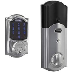 Schlage BE469ZP CAM 625 Connect Smart Deadbolt With Alarm Inbuilt Camelot Trim In Bright Chrome