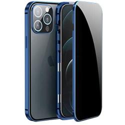 Jonwelsy Anti Peeping Case for iPhone 12 Pro Max (6.7 Inch), Double-Sided Anti Spy Tempered Glass Privacy, 360 Degree Protection Cover, Magnetic Adsorption Metal Bumper for iPhone 12 PM (Blue)