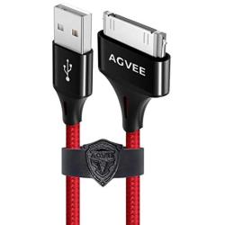 AGVEE Unbreakable Nylon Braided [3 Pack 3ft 6ft 10ft] 30 Pin Heavy Duty Fast Charger Cable, Slim Metal Shell End Case Friendly Charging Data Sync Cord for Phone 4/4S, Pad 1/2/3, Red