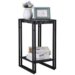 FIVEGIVEN Small Side End Table Wood Metal Accent Plant Table Faux Marble Top Black Modern 21.7 Inch