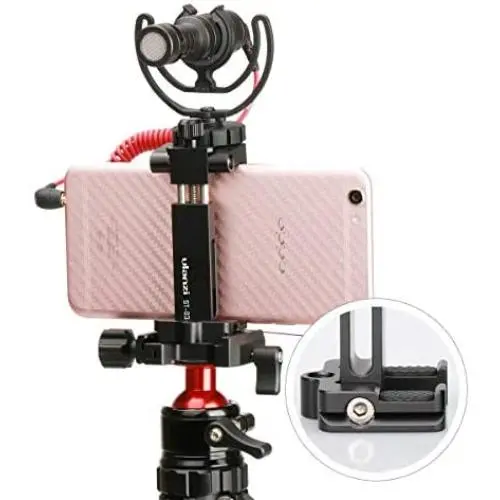 Ulanzi ST-03 Metal Smart Phone Tripod Mount with Cold Shoe Mount and Arca-Style Quick Release Plate for iPhone Xs Xs Max X 8 7 Plus Samsung,Cell Phone Tripod Holder Clip Adapter for Joby GorillaPod
