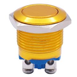 Twidec / 16mm Waterproof Golden Metal Shell Momentary Flat Push Button Switch 3A/12~250V SPST 1NO Start Button for car Modification Switch（Quality Assurance for 1 Years） M-16-GLD-P