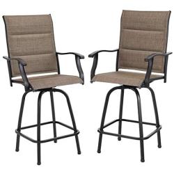 PHI VILLA Swivel Bar Stools Outdoor Kitchen Bar Height Patio Chairs Padded Sling Fabric, All-Weather Patio Furniture, 2 Pack