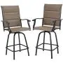 PHI VILLA Swivel Bar Stools Outdoor Kitchen Bar Height Patio Chairs Padded Sling Fabric, All-Weather Patio Furniture, 2 Pack