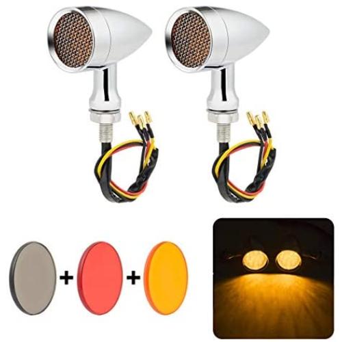 PBYMT Motorcycle Bullet Turn Signal Light Amber Lamp Compatible for Chopper Bobber Cruiser Honda Suzuki Kawasaki Yamaha Harley BMW and More (Chrome Housing)