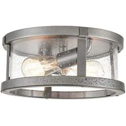 Farmhouse Drum Flush Mount Ceiling Light Seeded Glass Pendant Shade Ceiling Light Fixture Dining Room Light